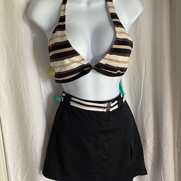 3 piece JAG swimsuit/skirt bl/br/tan stripes Only wore once !! rare - Picture 2 of 11